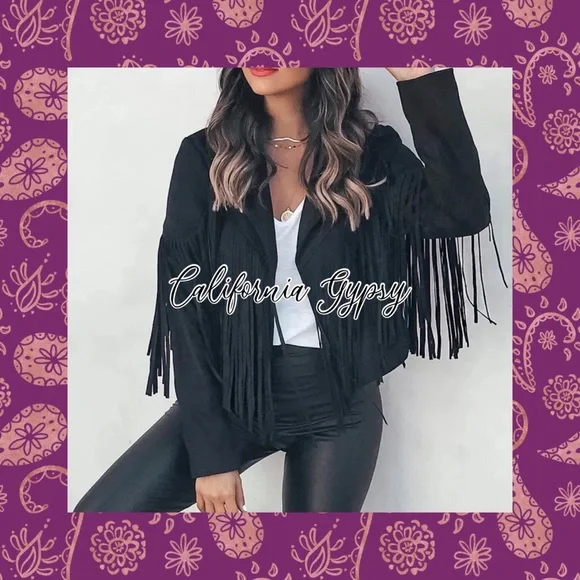 Black Fringe Suede Jacket - Picture 10 of 13